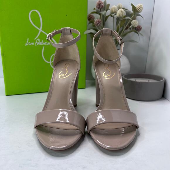 Sam Edelman Yaro Ankle Strap Block Heel Sandal Buckle Chai Latte Women 9.5 Wide - Picture 2 of 11